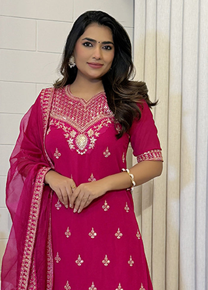 3 Pc Pink Georgette Suit Set