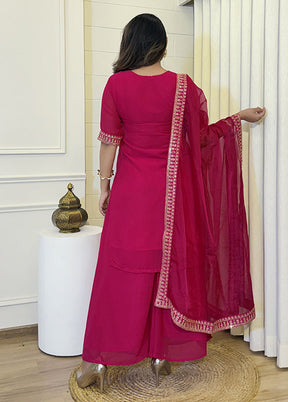 3 Pc Pink Georgette Suit Set
