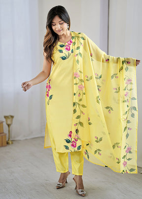3 Pc Yellow Silk Suit Set