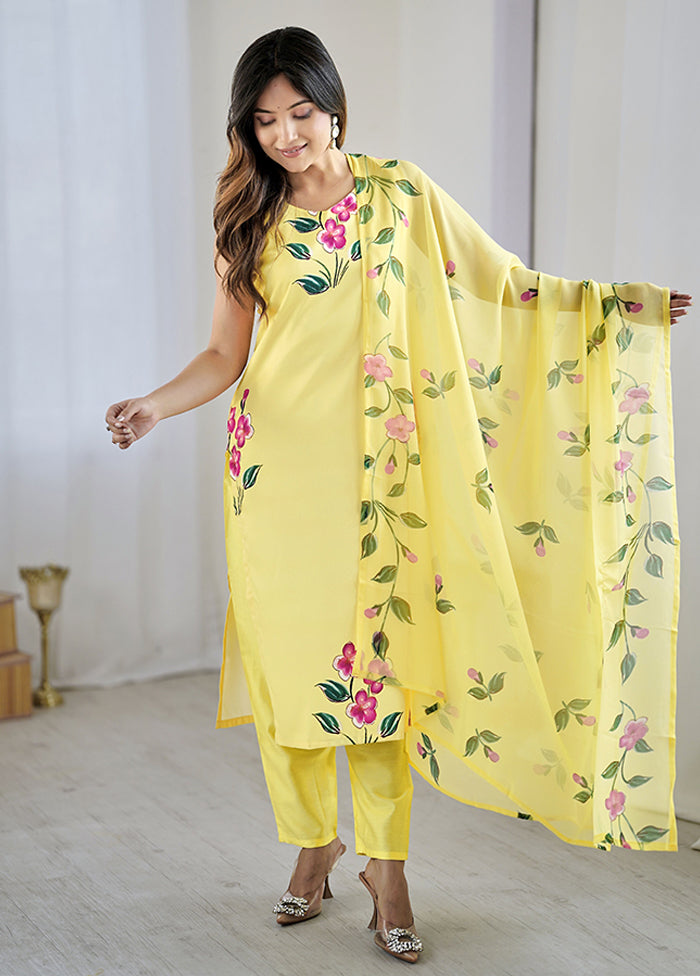 3 Pc Yellow Silk Suit Set