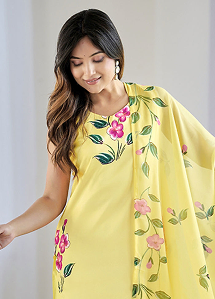 3 Pc Yellow Silk Suit Set