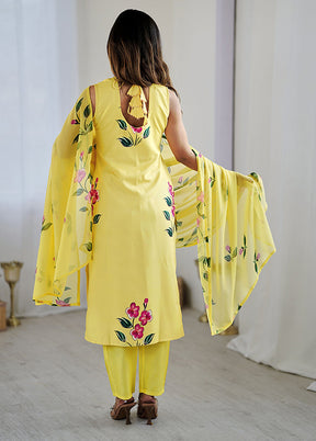 3 Pc Yellow Silk Suit Set
