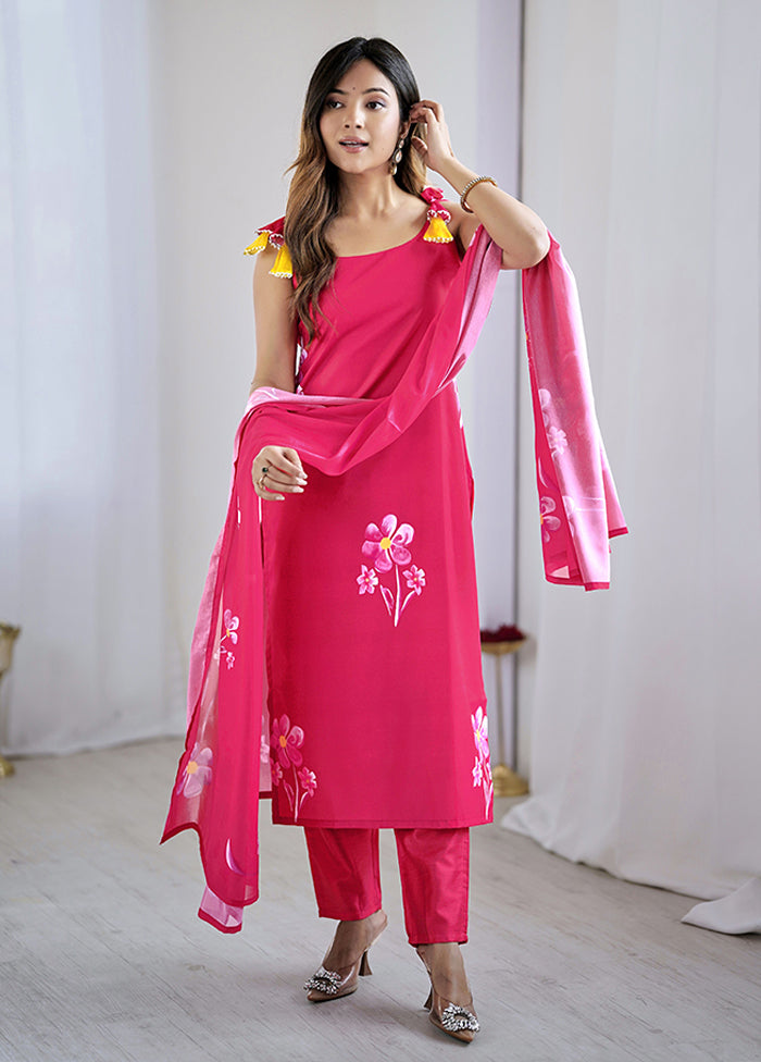 3 Pc Pink Silk Suit Set