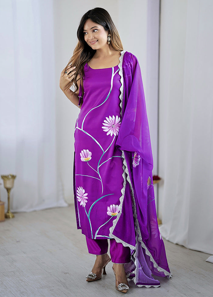 3 Pc Purple Silk Suit Set