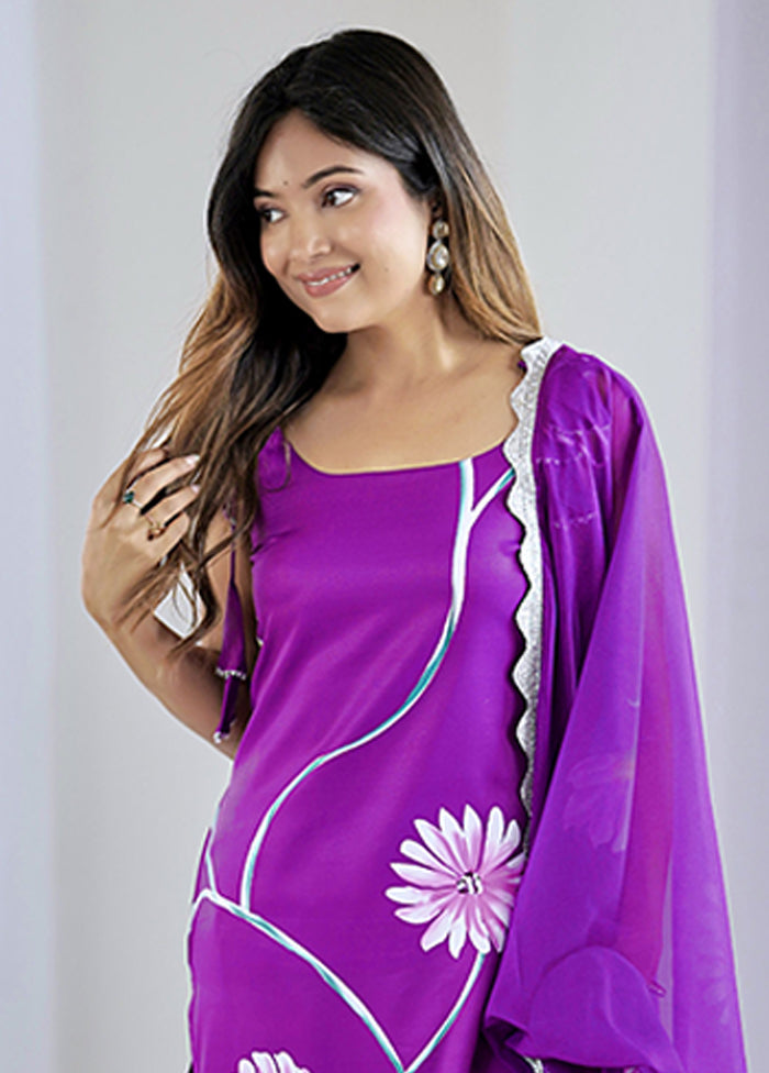 3 Pc Purple Silk Suit Set