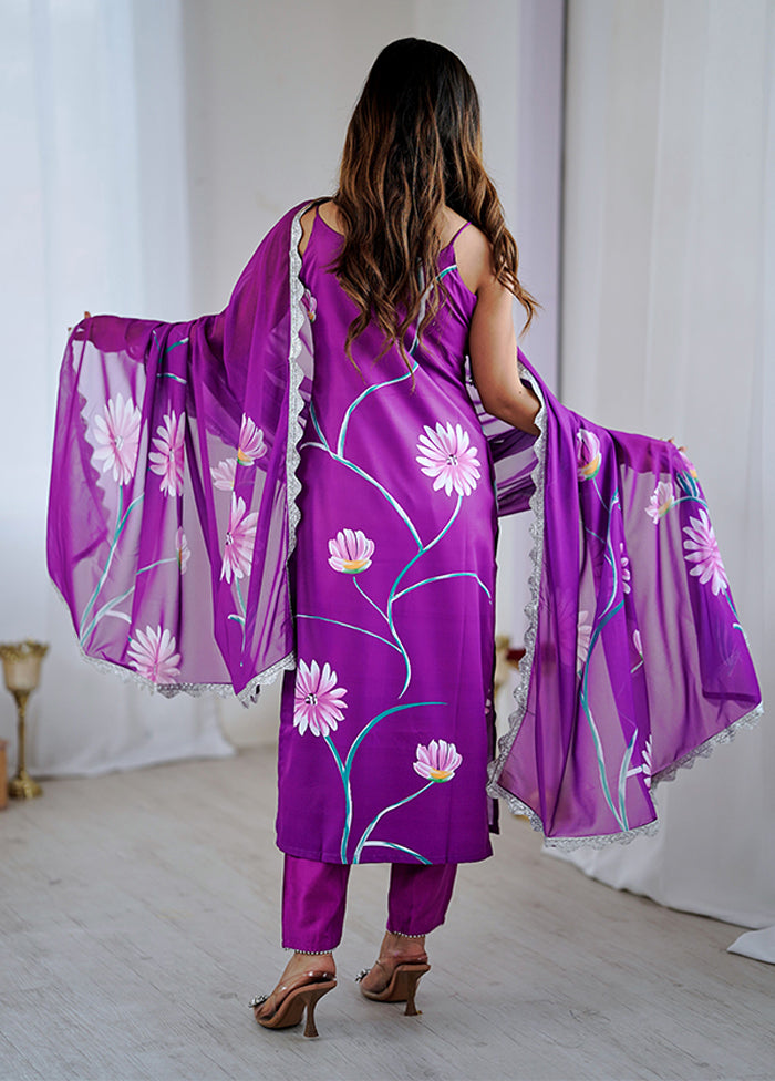 3 Pc Purple Silk Suit Set