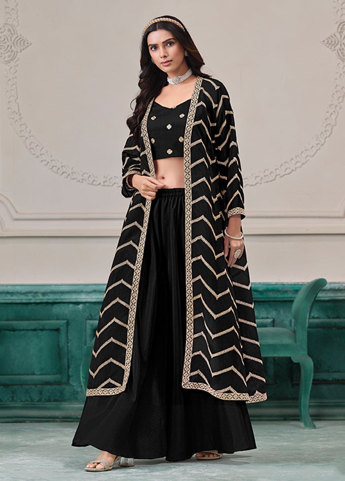 3 Pc Black Plazzo Shurg Suits Set