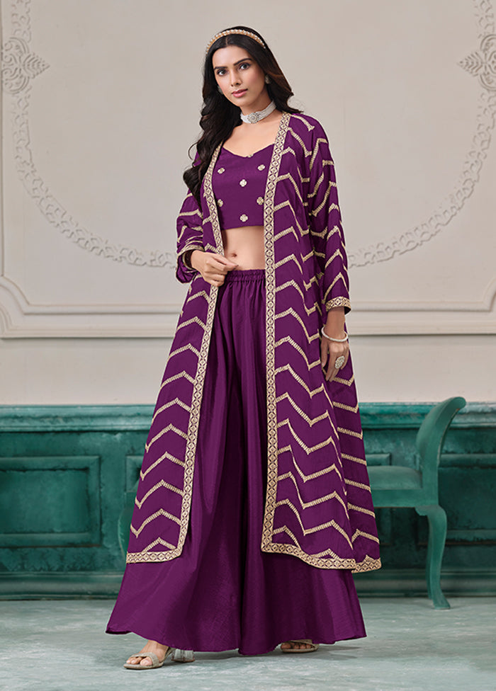 3 Pc Purple Plazzo Shurg Suits Set