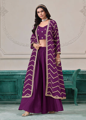 3 Pc Purple Plazzo Shurg Suits Set