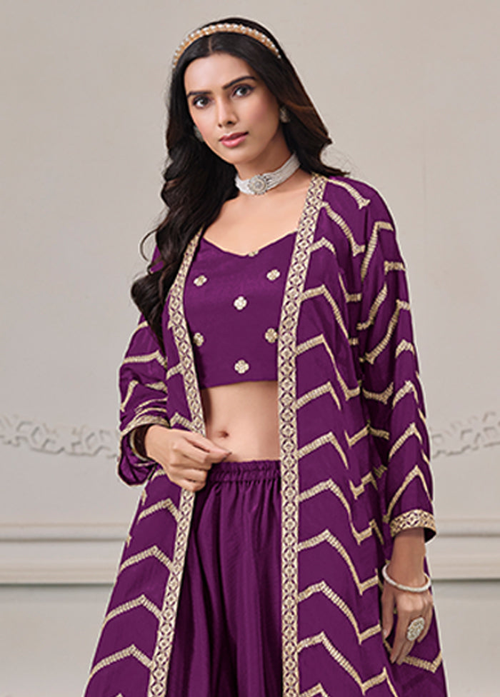 3 Pc Purple Plazzo Shurg Suits Set