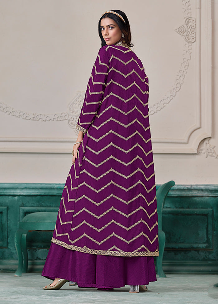 3 Pc Purple Plazzo Shurg Suits Set