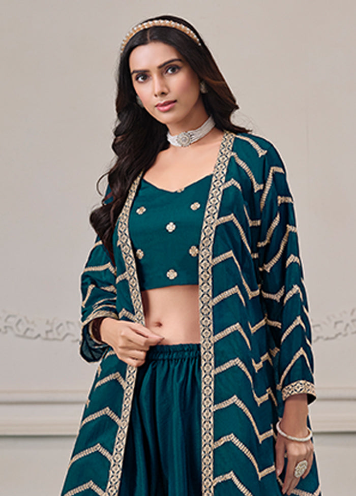 3 Pc Green Plazzo Shurg Suits Set