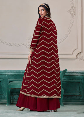 3 Pc Maroon Plazzo Shurg Suits Set