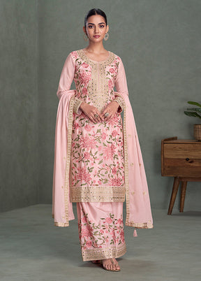 3 Pc Pink Silk Palazzo Suit Set