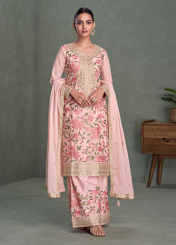 3 Pc Pink Silk Palazzo Suit Set