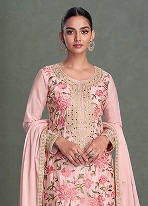 3 Pc Pink Silk Palazzo Suit Set