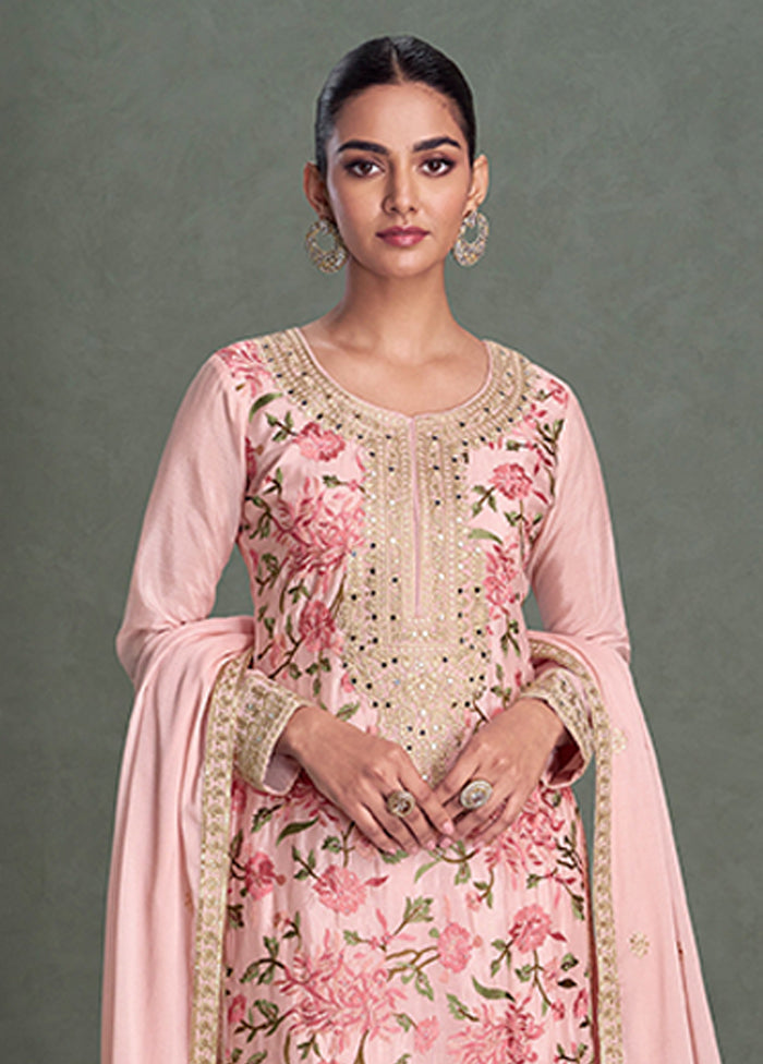 3 Pc Pink Silk Palazzo Suit Set