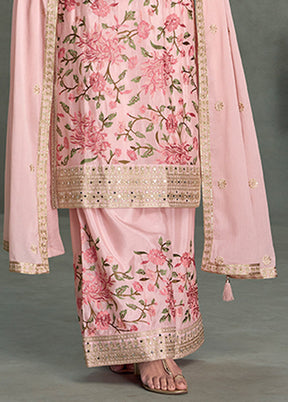 3 Pc Pink Silk Palazzo Suit Set