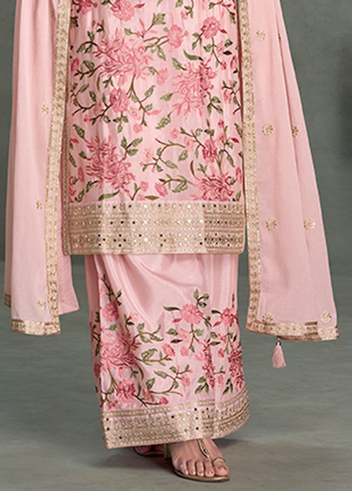 3 Pc Pink Silk Palazzo Suit Set
