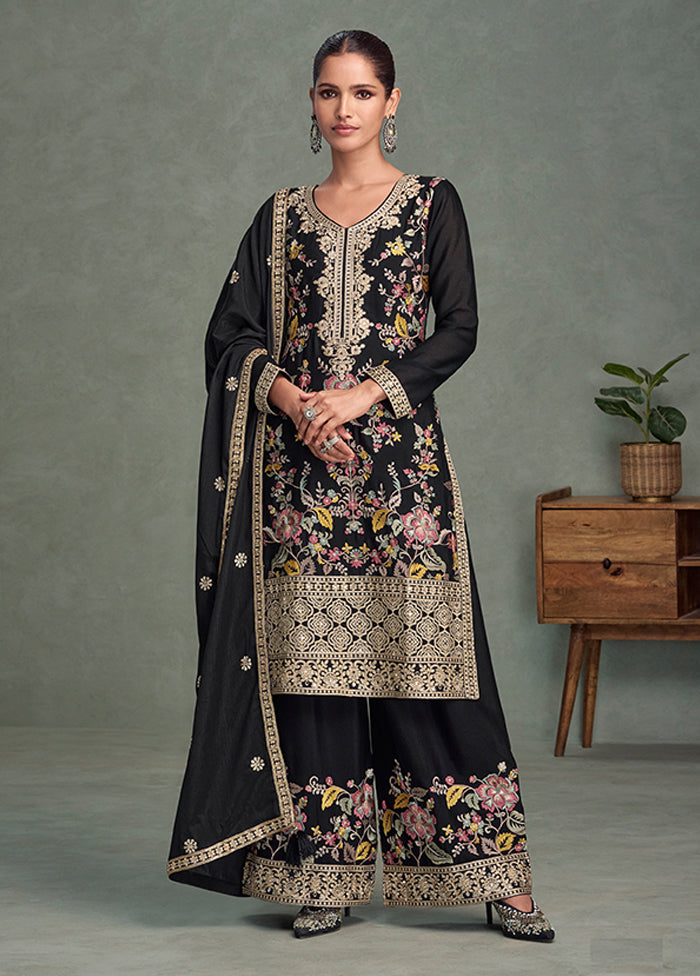 3 Pc Black Silk Palazzo Suit Set