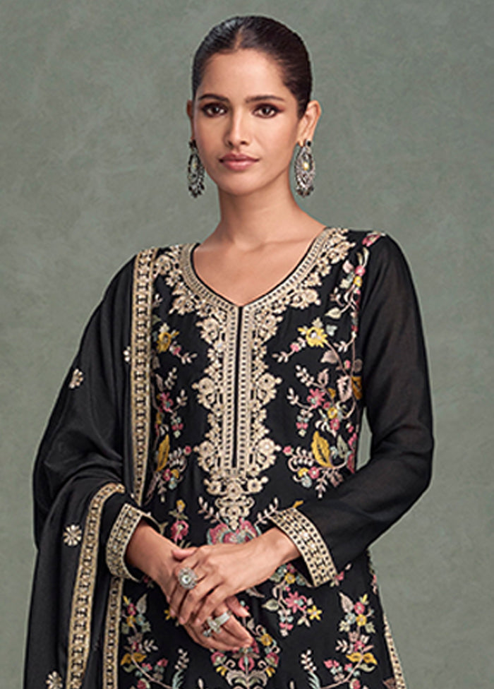 3 Pc Black Silk Palazzo Suit Set