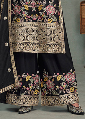 3 Pc Black Silk Palazzo Suit Set