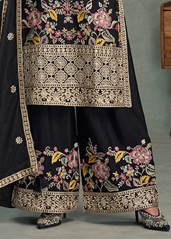 3 Pc Black Silk Palazzo Suit Set