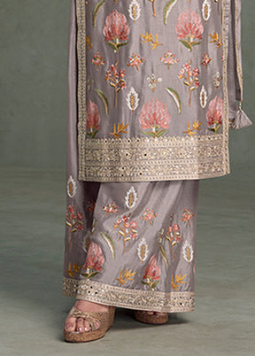 3 Pc Grey Silk Palazzo Suit Set