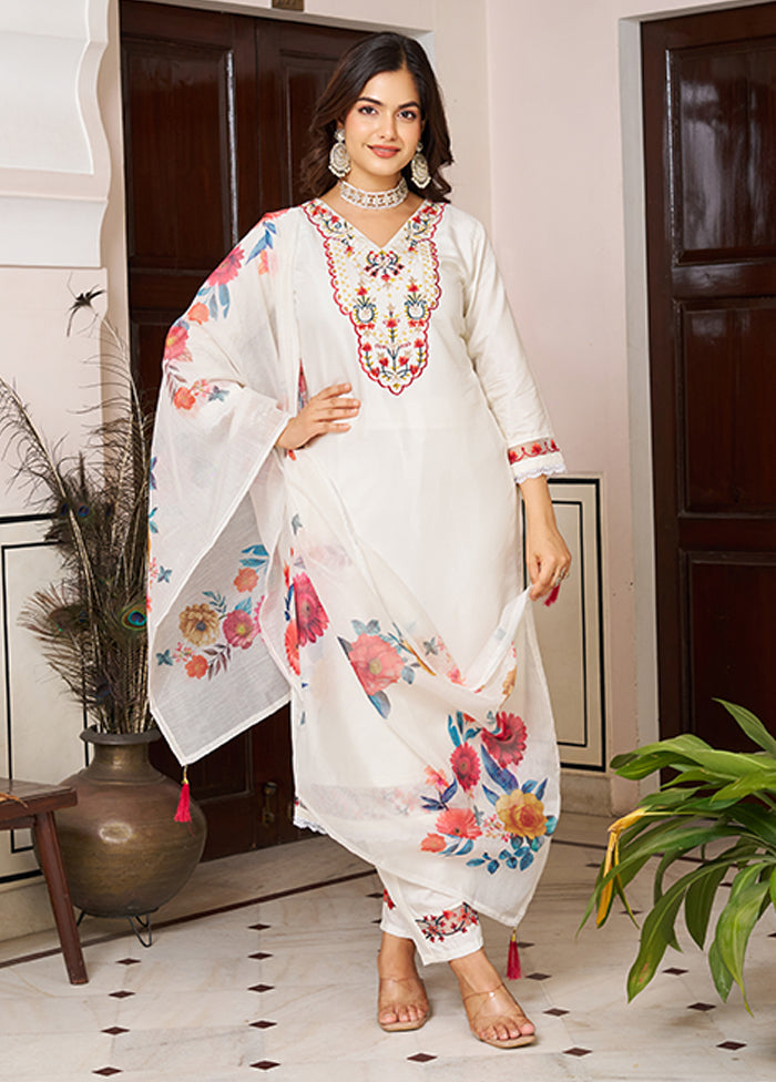 3 Pc Cream Silk Suit Set