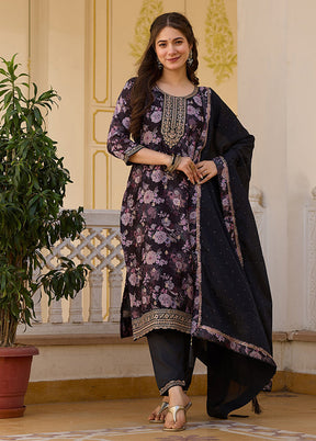 3 Pc Black Silk Suit Set