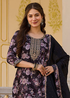 3 Pc Black Silk Suit Set