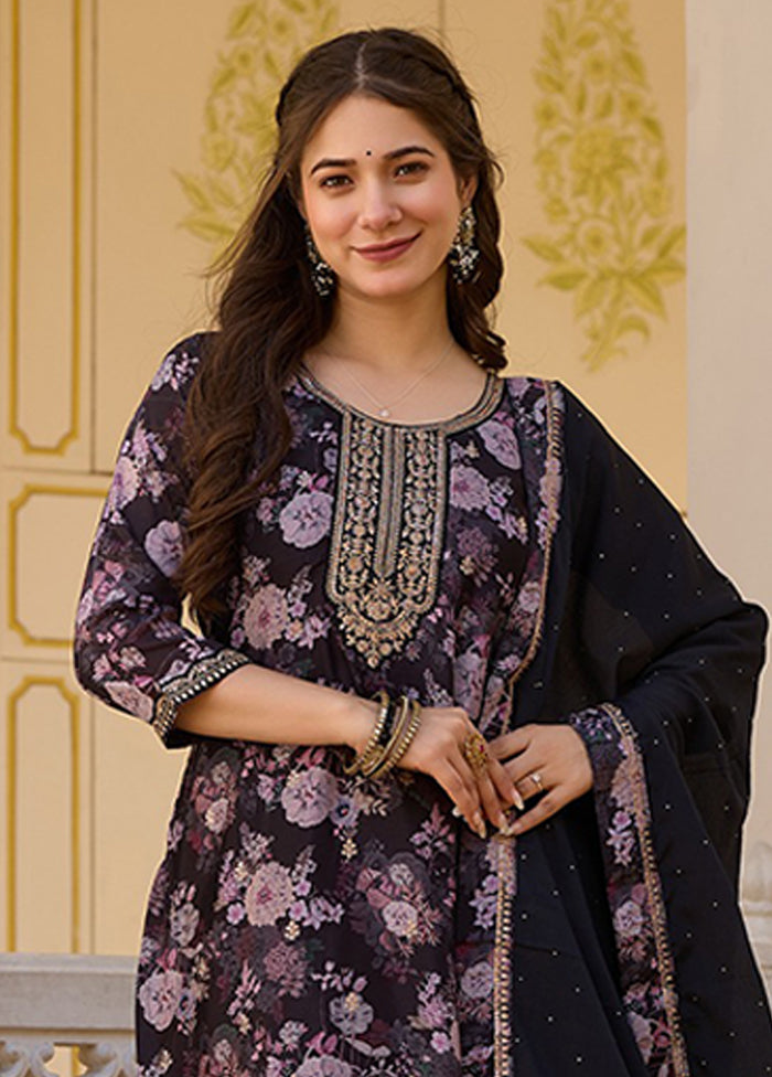 3 Pc Black Silk Suit Set