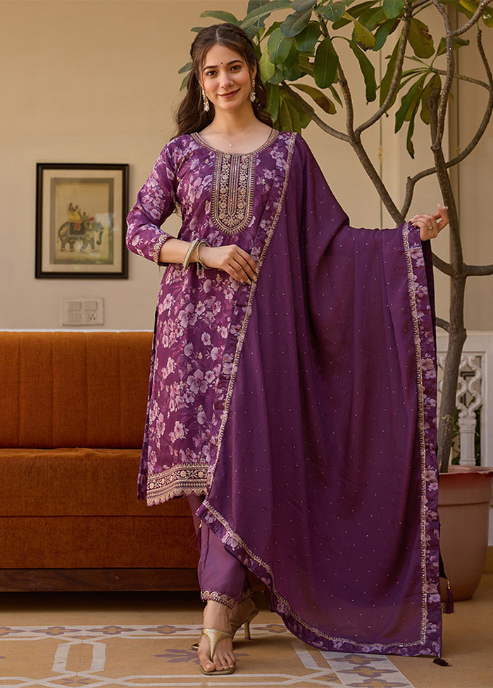 3 Pc Purple Silk Suit Set