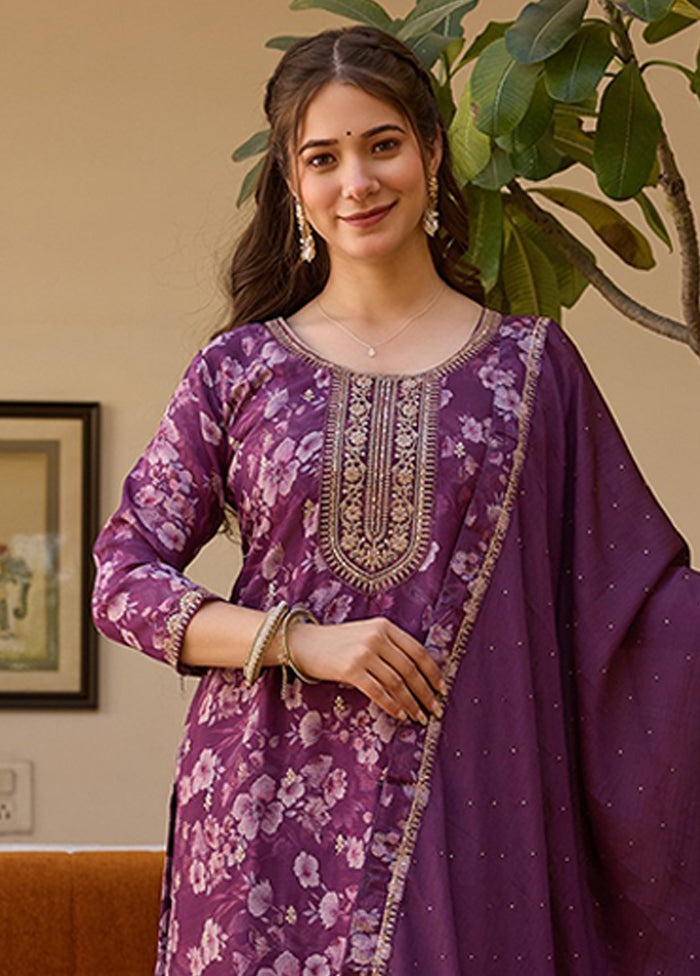3 Pc Purple Silk Suit Set