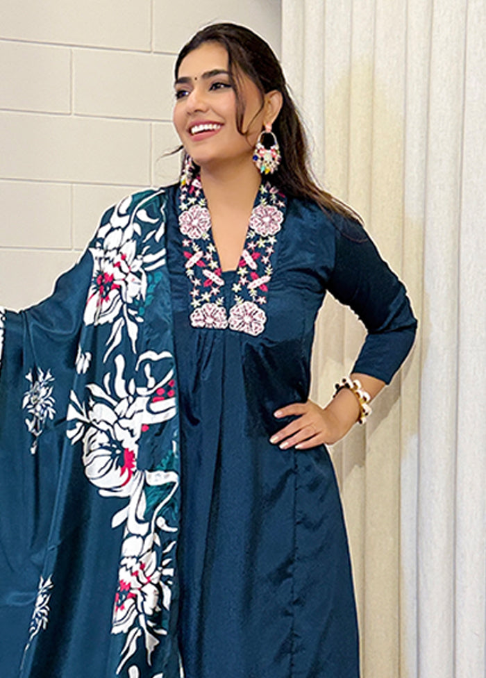 3 Pc Blue Silk Suit Set
