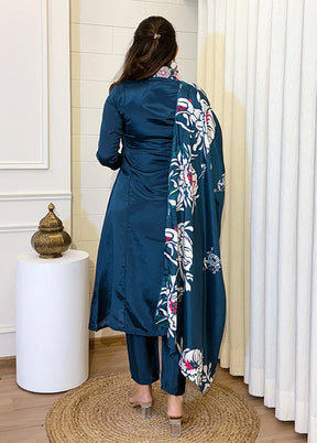 3 Pc Blue Silk Suit Set