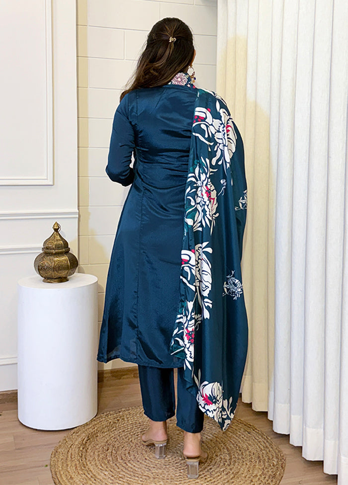 3 Pc Blue Silk Suit Set