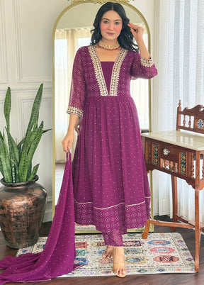 3 Pc Purple Georgette Suit Set