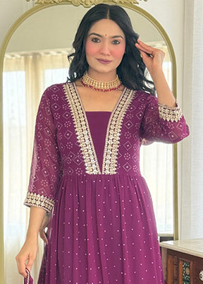 3 Pc Purple Georgette Suit Set
