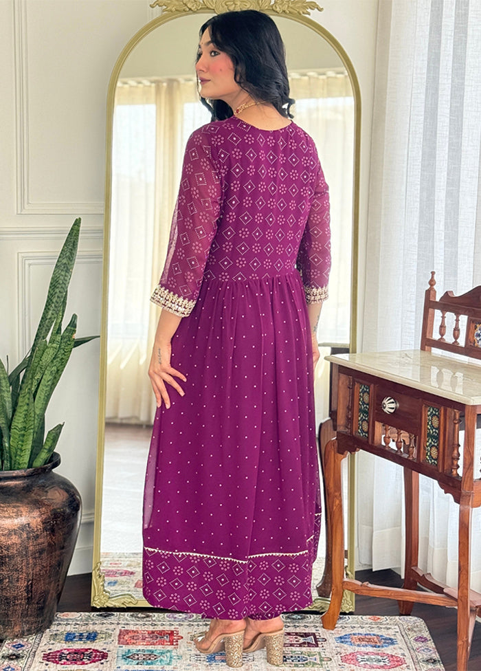3 Pc Purple Georgette Suit Set