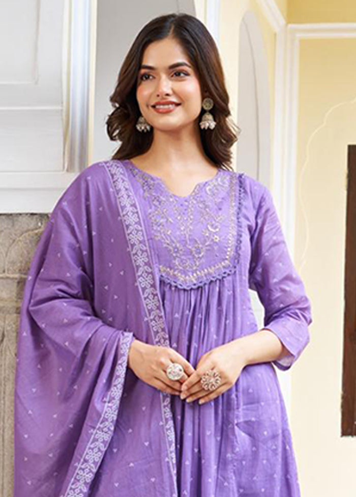 3 Pc Purple Cotton Suit Set