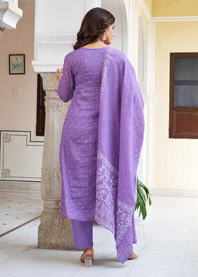 3 Pc Purple Cotton Suit Set