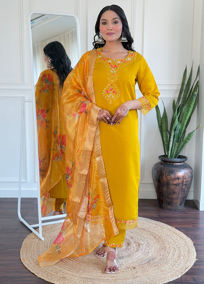 3 Pc Yellow Silk Suit Set