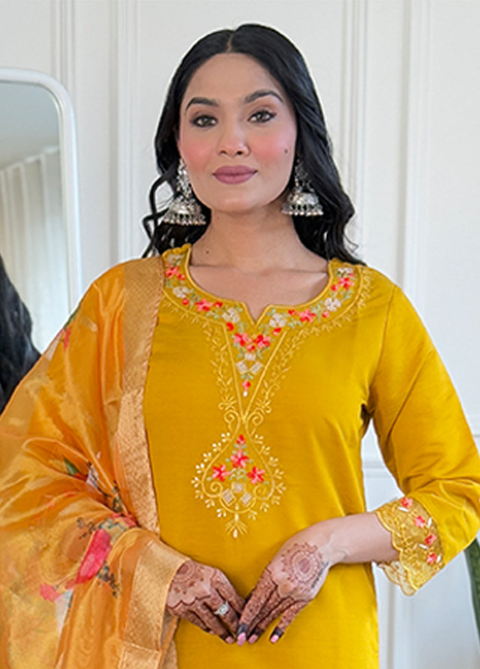 3 Pc Yellow Silk Suit Set