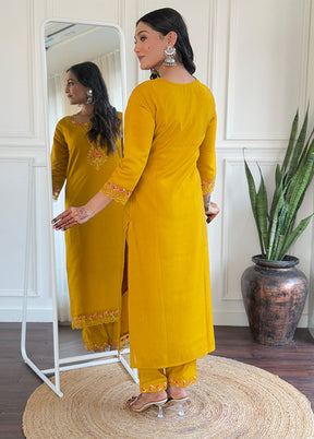 3 Pc Yellow Silk Suit Set