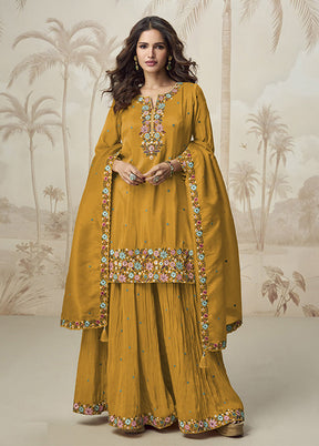 3 Pc Yellow Silk Palazzo Suit Set
