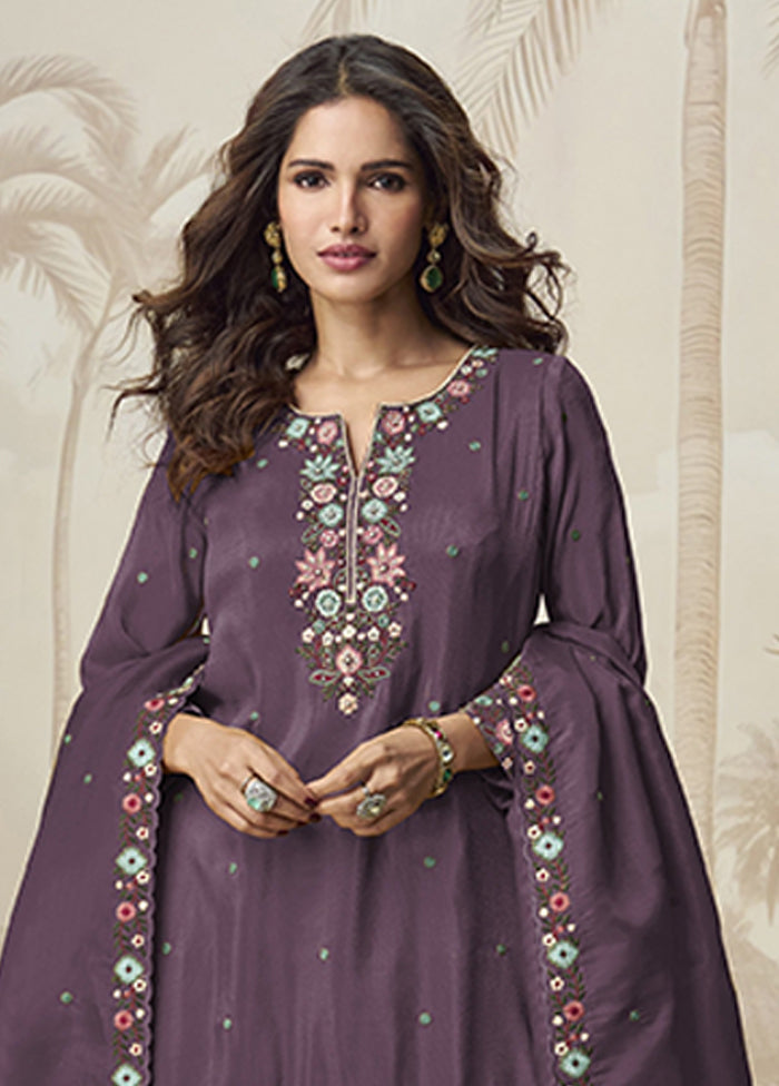 3 Pc Wine Silk Palazzo Suit Set