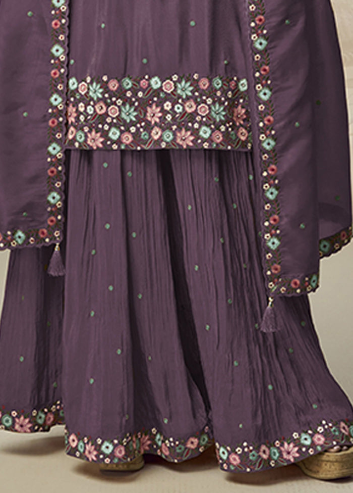 3 Pc Wine Silk Palazzo Suit Set