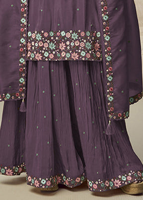 3 Pc Wine Silk Palazzo Suit Set