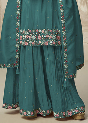 3 Pc Green Silk Palazzo Suit Set